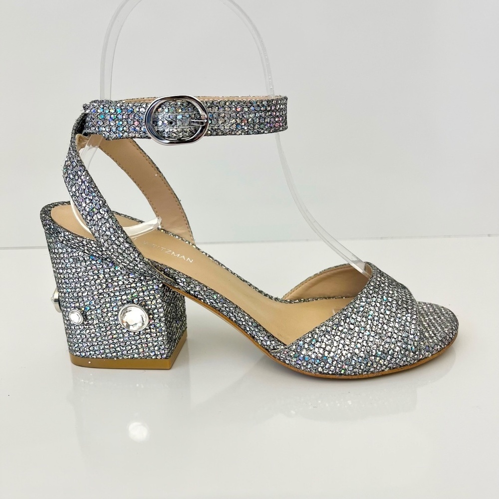STUART WEITZMAN Alshn Crystal Embellished Block Heel Sandal in Aurora - Picture 15 of 16